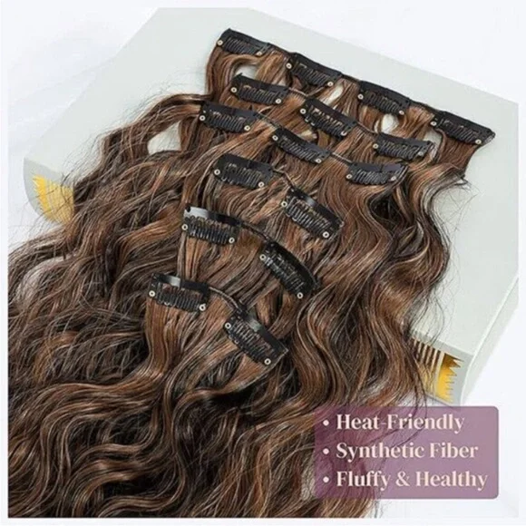 6PCS Clip In Hair Extensions 24, Black Brown with Highlight